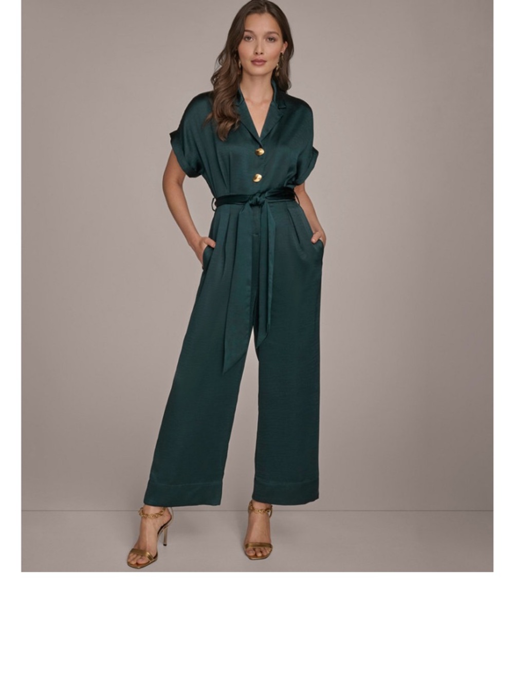 Donna Karan Tie-Waist Wide Leg Jumpsuit - Deep Teal US 14